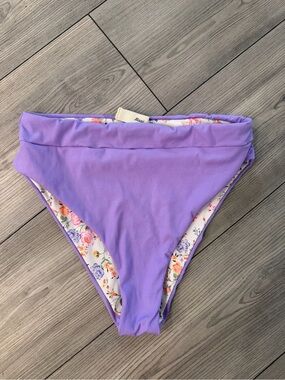 Maaji Lavender Ribbed Reversible High-Waist Bikini Bottom M